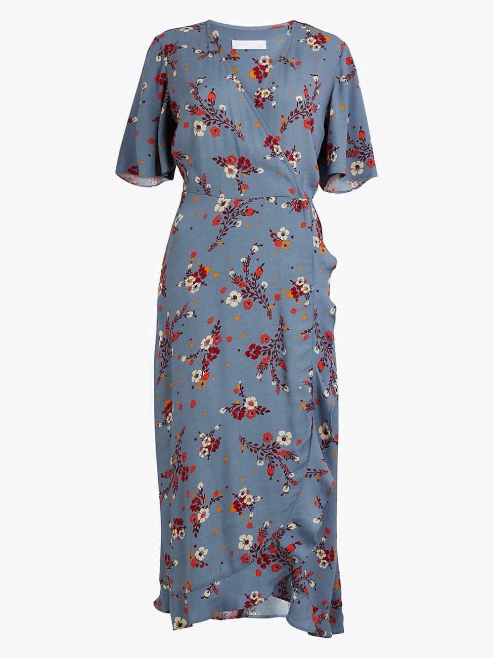 Floral Wrap Maxi Dress in Dusty Blue - Women's